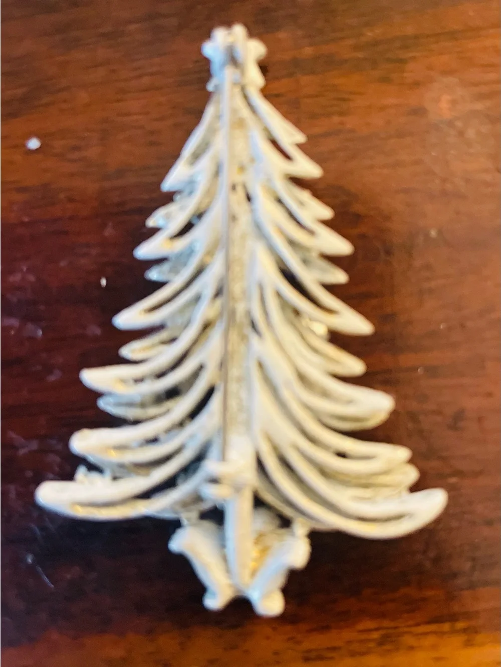 Iridescent White Christmas Tree Pin - Holiday Ornament Brooch